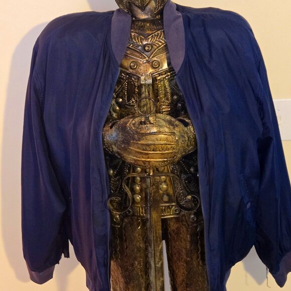 Vintage 1980s Coup d'Etat Navy Silk Bomber Jacket (XL) - Picture 1 of 4